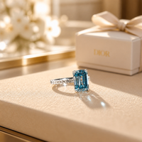 Ensemble de bijoux en diamant de laboratoire de qualité supérieure, coupe émeraude bleue, certifié IGI, or 14K 18K, pendentif, boucles d'oreilles et bague en diamant rectangulaire de luxe
