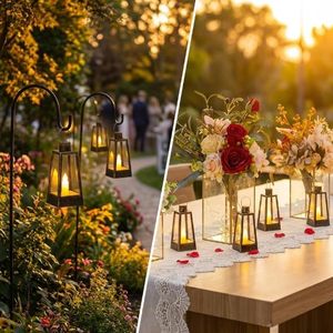 Mini lanterne décorative, petites lanternes à bougies dorées avec <span class=keywords><strong>bougie</strong></span> LED vacillante pour <span class=keywords><strong>la</strong></span> décoration <span class=keywords><strong>de</strong></span> table <span class=keywords><strong>de</strong></span> mariage, Noël, piles incluses - Product Image 5