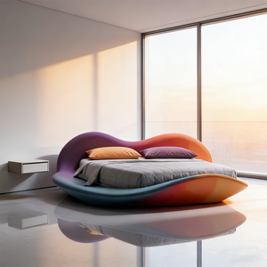 Lit moderne unique de designer, forme organique, rembourrage <span class=keywords><strong>en</strong></span> tissu, luxe, dégradé de couleurs, meubles de chambre à coucher, maison, détente, doux et confortable - Product Image 2