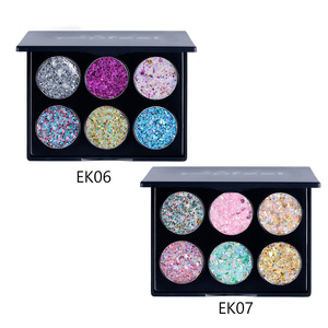 Juego de maquillaje de calidad, 6 colores de sombra de ojos con lentejuelas + 7 brochas cosméticas para maquillaje de ojos - Product Image 2