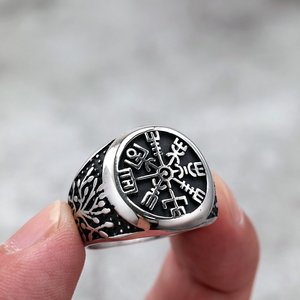 yunnique Men's Stainless Steel Ring With Tree Of Life Design Hip Hop Style Round Geometric Pattern Gift Jewelry - Product Image 3