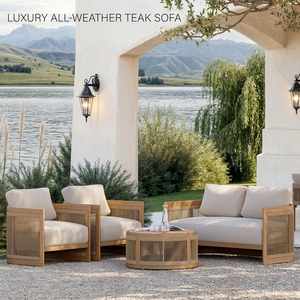 Conjunto de Sofás de Teca para Exteriores, Resistentes a la Intemperie, Muebles de Jardín Seccionales de Cuerda Tejida a Mano con Cojines de Secado Rápido para Hotel o Villa - Product Image 1