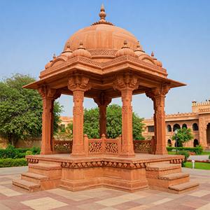 Magnifique pavillon dôme en grès rouge sculpté à la main, style indien, pour aménagement de jardins et de propriétés de luxe - Product Image 1