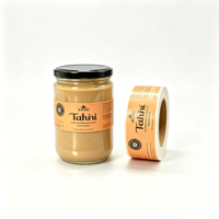 Étiquettes personnalisées en vinyle imperméables autocollantes pour emballages de tahini et de pâte de sésame en bocaux en verre avec formes personnalisées