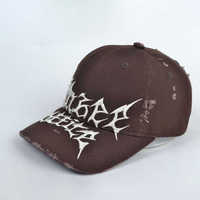 Casquette de baseball unisexe en coton style streetwear avec patch tissé brodé personnalisé à motif troué vintage