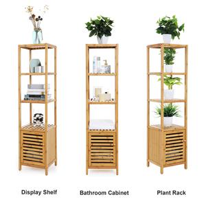 Support de rangement personnalisé d'usine avec porte <span class=keywords><strong>en</strong></span> bambou <span class=keywords><strong>Meuble</strong></span> <span class=keywords><strong>pour</strong></span> vasque de salle de bain Présentoir à 4 niveaux <span class=keywords><strong>en</strong></span> bambou - Product Image 4