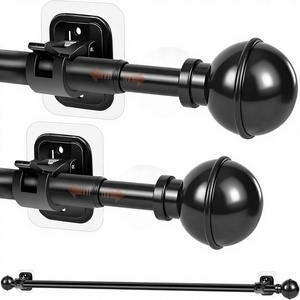 2 ensembles de supports de <span class=keywords><strong>tringle</strong></span> à rideau télescopiques extensibles et réglables avec supports, <span class=keywords><strong>sans</strong></span> perçage, 77-140 cm, noir, fixation murale pour cuisine - Product Image 1