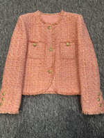Ensemble Blazer et Pantalon en Tweed Rose pour Femme, Boutons Dorés, Style Parisien Élégant, Luxe Printemps 2026