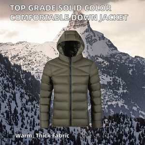Veste d'hiver pour homme à capuche, épaisse, en duvet, couleur unie, fermeture éclair décontractée, manteau matelassé chaud, vêtement d'extérieur haut de gamme - Product Image 2