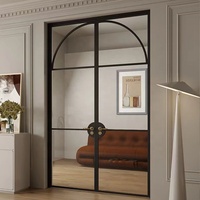 Watboc Design Moderne Personnalisé Aluminium Acier Grill Français Minimaliste Porte À Battants Vente à Chaud Double Vitrage Double Porte Battante
