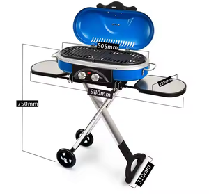 Grille de cuisson <span class=keywords><strong>en</strong></span> <span class=keywords><strong>fonte</strong></span> à 2 brûleurs Portable Barbecue à gaz de camping <span class=keywords><strong>en</strong></span> plein air avec chariot pliant pour campings et voyages - Product Image 4