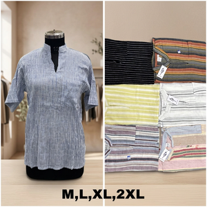 Chemises en coton pour hommes, chemise à col mandarin rayée, chemise décontractée à manches courtes, tailles M, L, XL, 2XL, vêtements bohèmes, boutique en ligne de vente en gros - Product Image 2