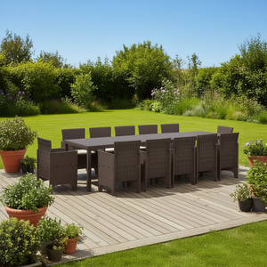 Conjunto de Comedor para Jardín de 17 Piezas en PP Marrón, Muebles de Exterior con Cojines para Entretenimiento en el Jardín - Product Image 3