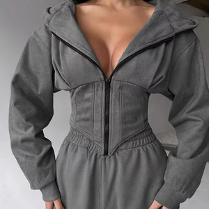 <span class=keywords><strong>Felpa</strong></span> con cappuccio Slim-fit autunno inverno donna tinta unita Set di due pezzi sportivo e Casual completo da donna - Product Image 6