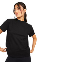 Camiseta de Lujo para Mujer, 220 GSM, 100% Algodón, Ecológica, Hombros Caídos, Manga Corta, con Logotipo de Marca Personalizado, Color Negro Liso