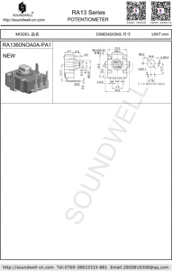 Potenciómetro Rotatorio de Eje Metálico RA13 A20k, Potenciómetro de Control de Volumen - Product Image 2