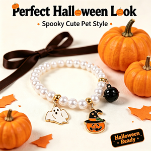 Collar elástico de resina con cuentas <span class=keywords><strong>para</strong></span> mascotas de Halloween, con dijes de fantasma, calabaza y campana, joyería bonita <span class=keywords><strong>para</strong></span> gatos pequeños, cachorros y <span class=keywords><strong>perros</strong></span>. - Product Image 1