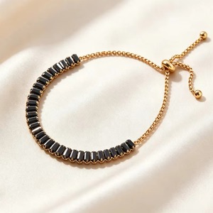 Bracelet tennis unisexe ajustable avec fermoir coulissant en zircon cubique, chaîne en acier inoxydable plaqué or 18 carats, fermeture à tirette, romantique - Product Image 3