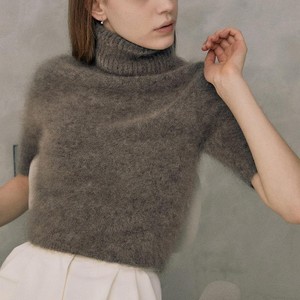 Usine personnalisé hiver brossé laine cachemire <span class=keywords><strong>pull</strong></span> qualité à <span class=keywords><strong>manches</strong></span> <span class=keywords><strong>courtes</strong></span> femmes <span class=keywords><strong>pull</strong></span> floue Angora Mohair <span class=keywords><strong>pull</strong></span> pour les femmes - Product Image 1