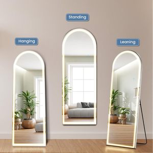 <span class=keywords><strong>Miroir</strong></span> arqué moderne en aluminium pleine longueur avec éclairage LED 63"L x 20"W, sur pied/mural, 3 couleurs <span class=keywords><strong>de</strong></span> lumière, pour chambre à coucher et dressing - Product Image 4