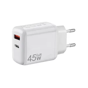 45W A + C-포트 GaN 벽 충전기 유럽 USB-C 고속 충전 어댑터 (1 x USB-A 1 x USB-C)