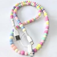 Câble de données USB-C vers USB-A fait main, coloré, avec perles, charge rapide, gaine en PVC durable, blindage tressé, 1 m, pour ordinateurs et téléphones mobiles