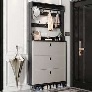 Mueble multifuncional para recibidor con perchero y espacio para guardar zapatos, diseño que ahorra espacio para pasillo, uso para adultos. - Product Image 2