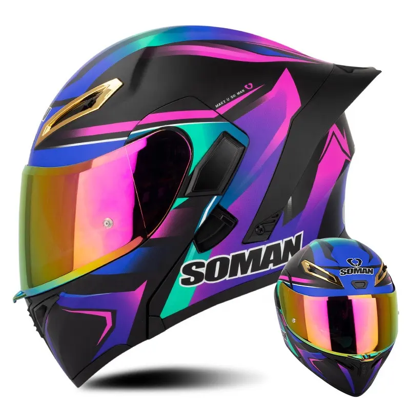 Dot phê duyệt đôi Sun Visor lật lên xe máy cưỡi Mũ bảo hiểm mở mặt Motocross đua Mũ bảo hiểm đầy đủ mặt xe máy Mũ bảo hiểm