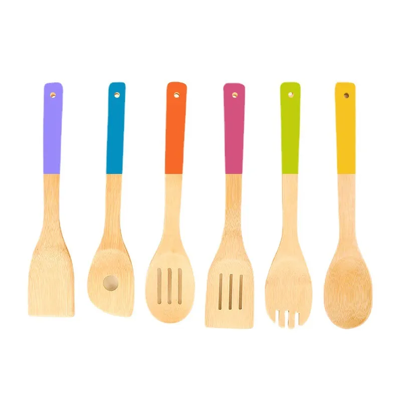 8pcs madeira bambu cozinhar utensílios de cozinha conjunto com suporte colheres de madeira para cozinhar panelas antiaderentes