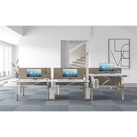 Poste de travail double insonorisé et réglable en hauteur électriquement pour 2 personnes, avec écran acoustique et boîte de rangement en feutre, commande en gros