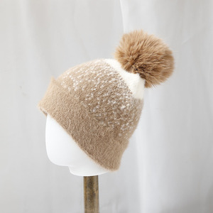 Gorro de Piel Sintética de Visón, Gorro Grueso con Bola de Pelo, Gorro Cálido con Pompón de Piel Sintética para Mujer - Product Image 6