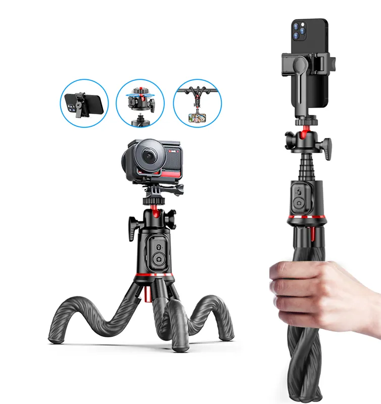 2023 Neue zusammen klappbare Octopus-Kamera für Gopro Selfie-Stick Flexibler Stativ Stand Selfie-Stick mit Telefon clip Octopus Selfie sti