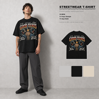 T-shirt graphique noir oversize, motif crâne et main imprimés vinyle « Good Tunes », manches courtes, coton épais, néon, unisexe, streetwear musical