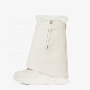 Bottines à talons compensés en fourrure pour femmes, bout rond, style décontracté, avec fermeture Shark Lock, rehaussant la taille - Product Image 4