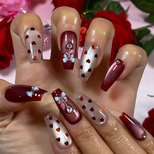 Kuku Palsu Tekan Tempel Motif Mata Kucing Buatan Tangan untuk Hari Valentine, Desain Baru, Kuku Artifisial Kustom untuk Salon Kuku, Grosir dengan Pita - Product Image 3