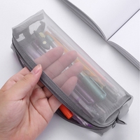 Trousse à crayons et étui cylindrique à fermeture éclair en maille transparente colorée, de haute qualité, avec logo personnalisé, pour papeterie créative