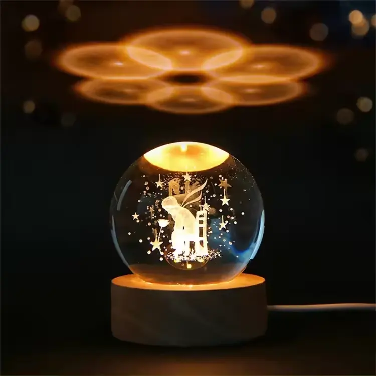 電子プレゼント3DクリスタルナイトライトLEDムードランプ寝室の装飾用木製ナイトランプ