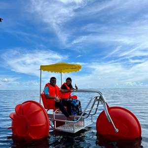 QIQU cadre en acier inoxydable en aluminium 3 personnes pédale alimentée avec auvent pour lac mer pour adultes et enfants Tricycle vélo d'eau - Product Image 1