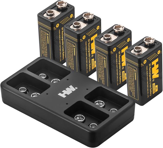 Wholesale HW 4-Pack 9V Rechargeable Li-ion Batteries 3600mWh with 4-Bay Smart Charger