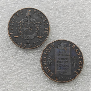Pièces de monnaie commémoratives de style antique <span class=keywords><strong>France</strong></span> 1/2 Sol <span class=keywords><strong>1793</strong></span>, cadeaux, décoration de la maison - Product Image 1