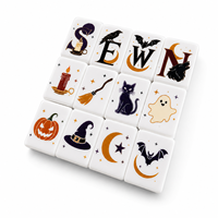 Jeu de Mahjong Américain Citrouille d'Halloween, Tuiles de Mahjong en Acrylique, Tapis de Mahjong Lavable, Jeu de Table pour Soirée Familiale d'Halloween