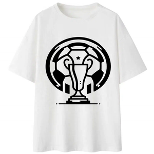 T-shirt personnalisé avec impression de trophée de football et ballon en style minimaliste, T-shirt graphique Coupe de football pour homme, streetwear quotidien - Product Image 1