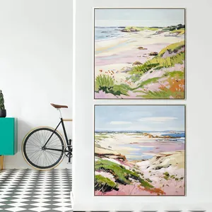Schlussverkauf individueller handgefertigter Holzrahmen abstrakte Wandkunst Bilder Tableau Meer-Landschaft handbemalt