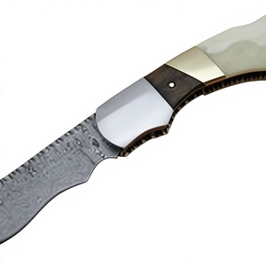 Back Lock Customized Damascus Steel Blade Straight Pocket <b>Knife</b> camel <b>bone</b> rose wood <b>Handle</b> Leather Sheath Outdoor Use OEM DIY - Product Image 2