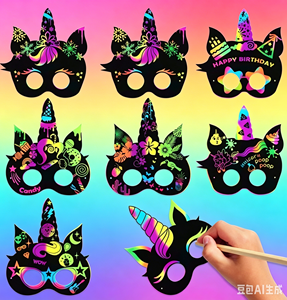DAMAI - Juego de 24 Máscaras de Cartón para Rascar con Diseño de Unicornio, para Niños, Regalo, Manualidades, Arte, Venta Caliente - Product Image 4