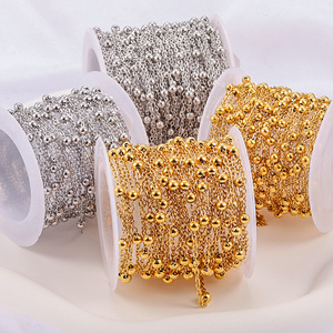 Cadena de Eslabones Planos con Cuentas, Chapada en Oro de 18k, Delgada, de Acero Inoxidable, Accesorios DIY para Collares y Pulseras Impermeables - Product Image 1
