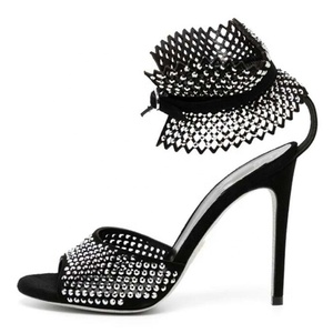 Sandalias de tacón alto de gamuza con correa al tobillo y diamantes para mujer, estilo peep toe, para verano y exteriores - Product Image 2