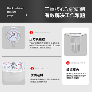 Manómetro de presión hidráulica Y60BF resistente a la corrosión por ácidos y álcalis, resistente a altas temperaturas (2/3 puntos) M14*1.5 de acero inoxidable - Product Image 5
