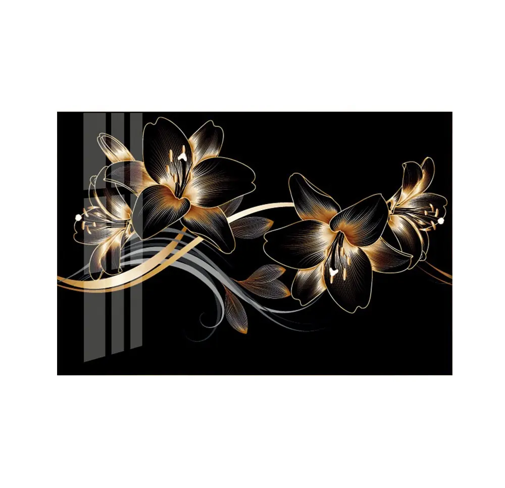 Living Room Modern Home Decor Black Golden Flower Wall Art Nordic Wall Pictures crystal acrylic glass painting