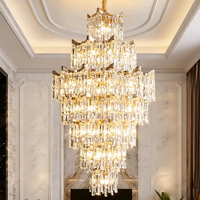 Lustre en cristal transparent à cascade à plusieurs niveaux, surdimensionné et luxueux, pour salle de bal d'hôtel, escalier en spirale, hall d'entrée